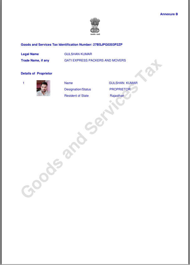 GST Registration Certificate
