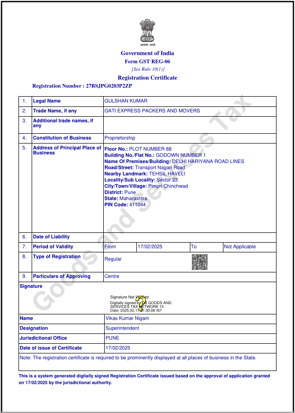 Registration Certificate